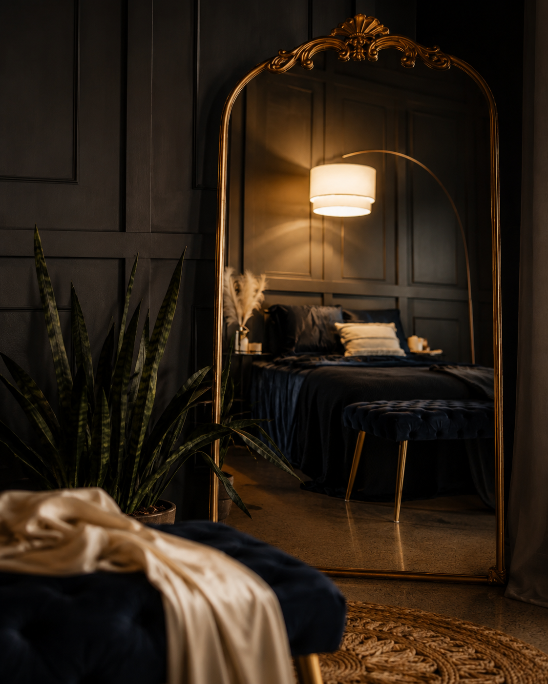 Warm, softly lit lounge area of a Las Vegas boudoir studio where client consultations take place