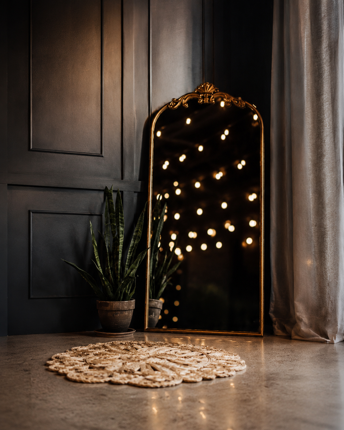 Luxurious, softly lit interior details evoking the feeling of a high end Las Vegas boudoir experience